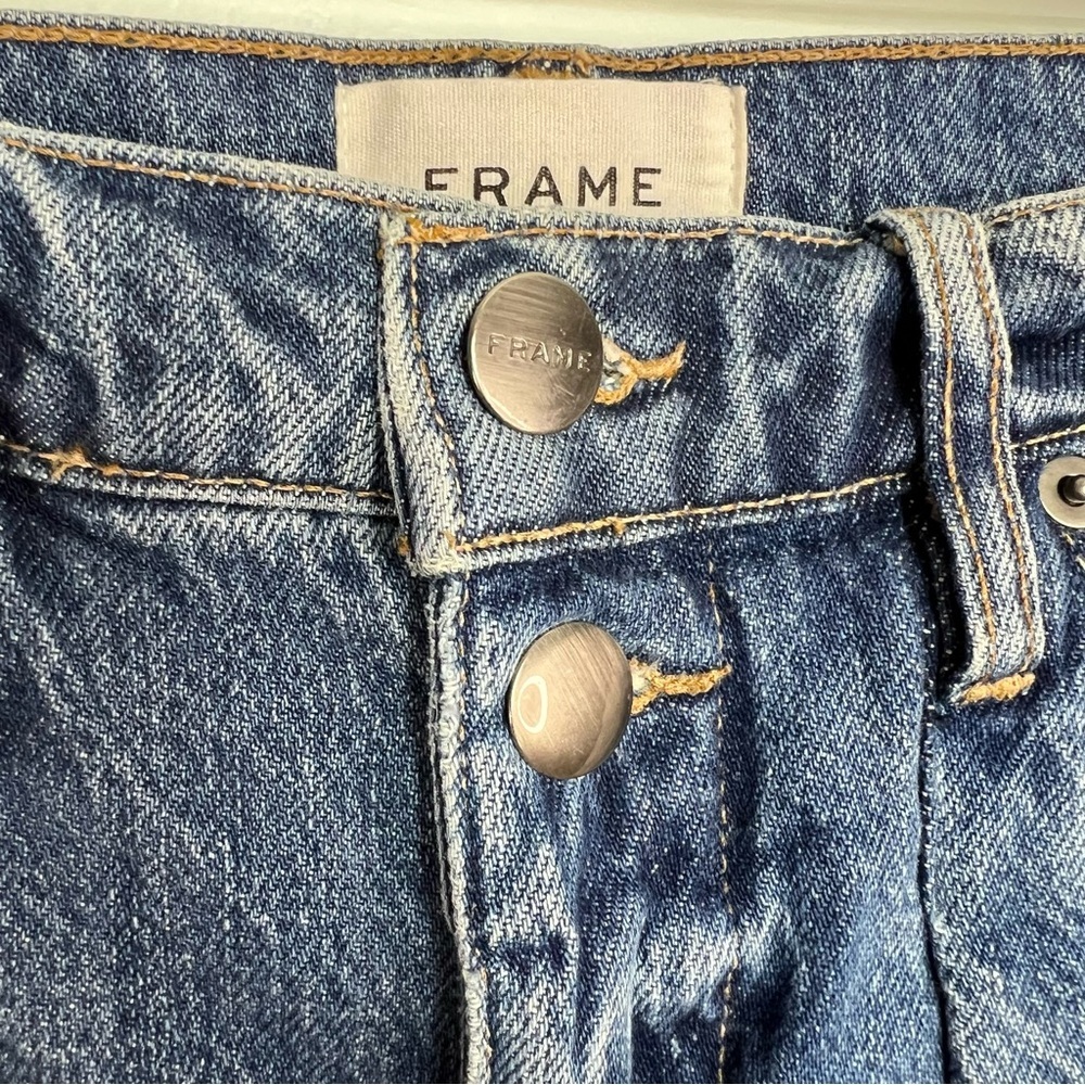 Frame Denim Mosaic High Waist Raw Hem Flare Leg Jeans Double Button Fly Size 25 - Picture 11 of 16